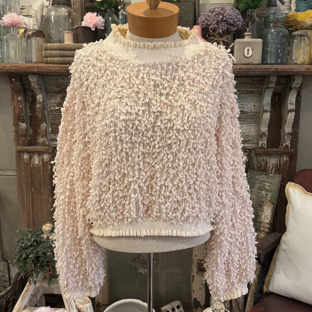 ZARA Fringed TASSEL Sweater Top | Textured Crochet Knit | Scalloped Detailing